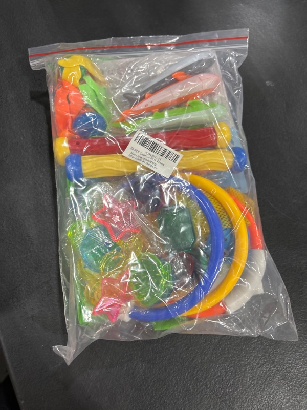 Photo 1 of 38 PCS Swimming Pool Toys with a Storage Net Bag, Including Diving Sticks, Shark Diving Rings, Underwater Treasures Fish Toys etc. Summer Fun Water Toys for Adults Kids Teens