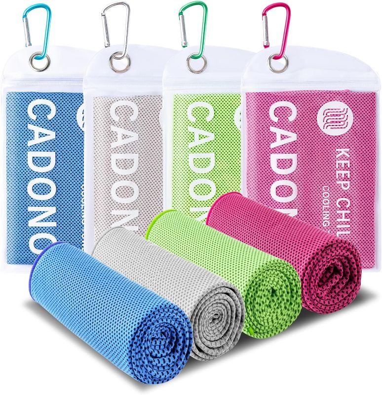 Photo 1 of 4 Pack Cooling Towel (40"x12"), Soft Breathable Chilly Towel, Ice Towel, Microfiber Towel for Yoga, Sport, Running, Workout,Gym, Camping, Fitness, Workout & More Activities(Multicolor) 