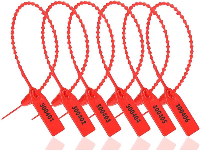 Photo 1 of 1,000 Pcs Plastic Tamper Seals - Fire Extinguisher Tags Seals Disposable Security Tags Seals Numbered Zip Ties Labels Self Locking 250mm (Red)