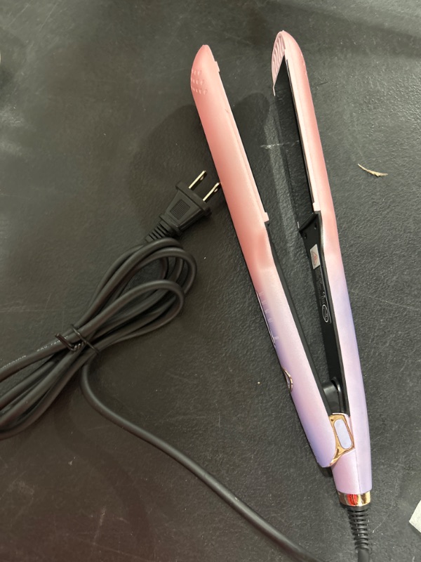 Photo 1 of 1.57 Inch Wider Professional Hair Straightener Flat Iron, 4 Temp Setting 2 in 1 Straightening Curling Iron for Hair Types Flipping Curling Styling Universal Voltage Ceramic Flat Iron for Business Trip Pink