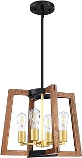 Photo 1 of 4 Light Farmhouse Hanging Black Pendant Light Fixture Rustic Kitchen Island Chandelier Lighting with Gold Metal Frame for Entryway Dinning Room Bedroom E26 Base
