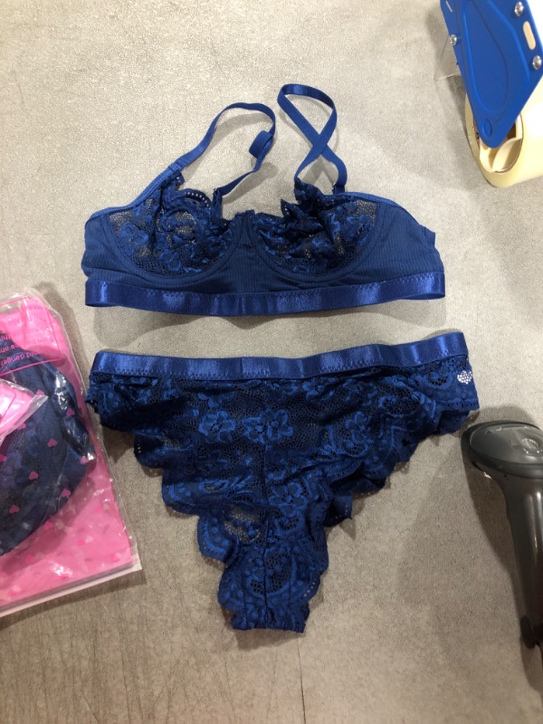 View 2 of Kaei&Shi Sexy Lingerie For Women,Two Piece Lace Lingerie Set,Underwire Bra And Panty Set Valentine 0-2 Navy SIZE S
