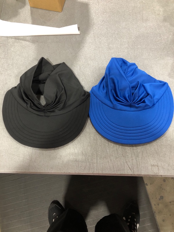 Photo 2 of 2 Packs Womens Sun Visor Hat Wide Brim Summer UPF 50+ UV Protection Beach Sport Cap One Size Black & Royal Blue