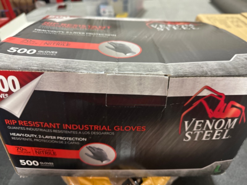 Photo 2 of Venom Steel Industrial Nitrile Gloves, Chemical Resistant Disposable Black Gloves, Latex-Free, Powder-Free, Textured Grip, Heavy Duty Two-Layer Protection, 6 mil, One Size Fits Most, 100 Count