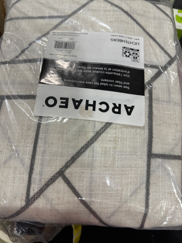 Photo 1 of Archaeo Jigsaw Embroidery Linen Blend Sheer Rod Pocket Single Curtain Panel