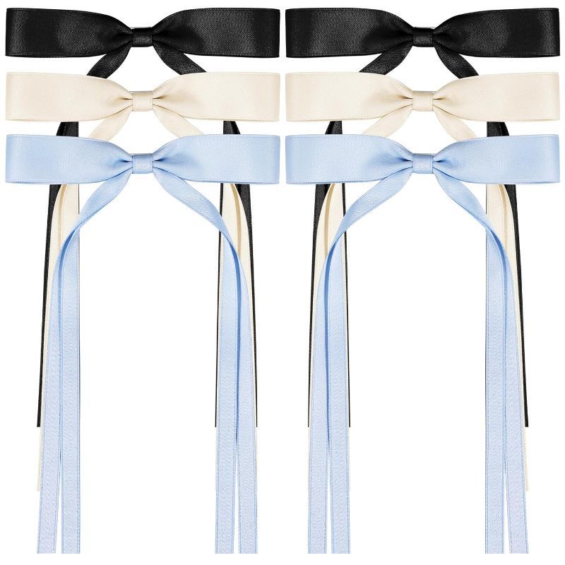 Photo 1 of 6 PCS Hair Bows for Women, Satin Hair Ribbon Hair Bows Metal Bow Hair Clips with Long Tail, Tassel Bowknot Hair Clips Hair Barrettes Hair Accessories for Women Girls Teens Kids
