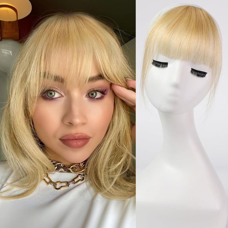 Photo 1 of Bangs Clip in Bangs,4.5g Blonde Bangs with Temples Hairpieces 100% Real Human Hair Extensions,Easy Hair Extensions for Women Clip in Hair Extensions for Women Daily Wear
