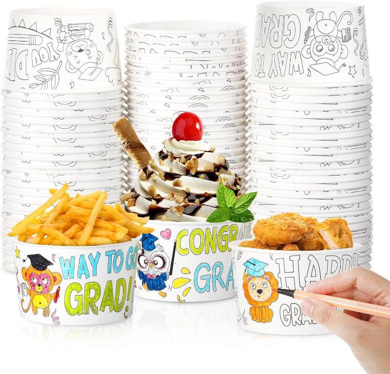 Photo 1 of 60Pcs Graduation Party Snack Bowls Cups, Disposable Ice Cream Soup Bowls for BBQ Picnic Hot or Cold Food, Kindergarten Decorations Treat Bowls Cups Household Supplies
