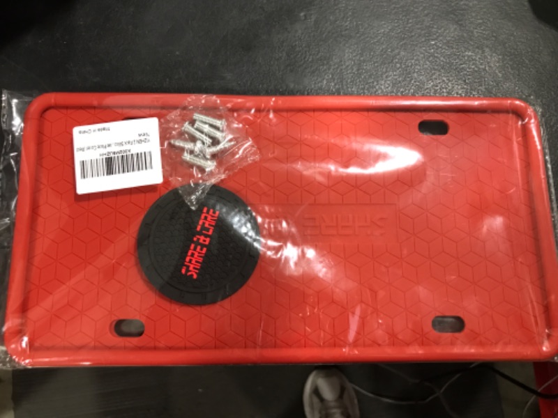 Photo 1 of QiqaMole 2 Pack Silicone License Plate Frame, Front Back License Plate Cover, License Plate Bracket Holder Rust-Proof, Rattle-Proof, Weather-Proof for US CA Standard Car & 2Pcs Water Coaster (Red) 