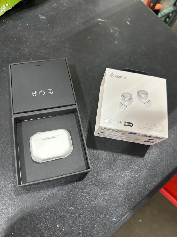 Photo 6 of Edifier W240TN Active Noise Cancellation Earbuds with Bluetooth V5.3 - True Wireless Earbuds with Dual Dynamic Drivers - Fast Charging - Custom EQ - Physical Button and App Control - White FACTORY SEALED. OPENED FOR PICTURES. 