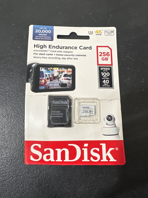 Photo 1 of SanDisk 256GB High Endurance Video microSDXC Card with Adapter for Dash Cam and Home Monitoring systems - C10, U3, V30, 4K UHD, Micro SD Card - SDSQQNR-256G-GN6IA 256 GB Card Only