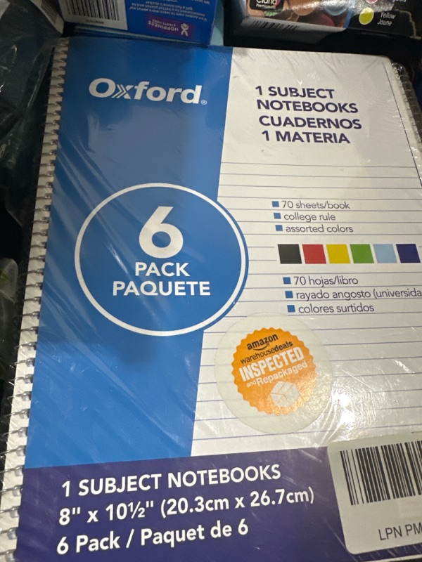 Photo 2 of Oxford Spiral Notebook 6 Pack, 1 Subject, College Ruled Paper, 8 x 10-1/2 Inch, Color Assortment May Vary (65007)