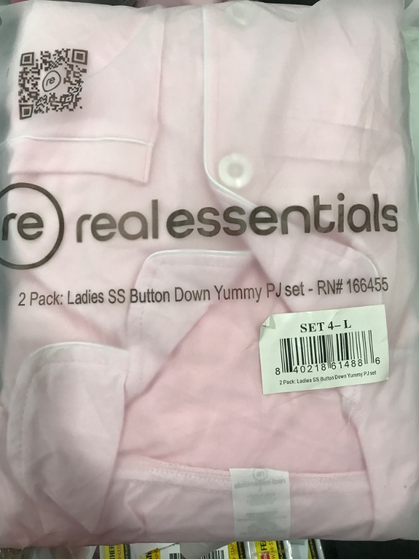 Photo 2 of [Size L] Real Essentials 4 Piece: Womens Long & Short Sleeve Button Down Pajama Set - Ultra Soft (Available In Plus Size) Short Sleeve Standard Large Short Sleeve - Set 4