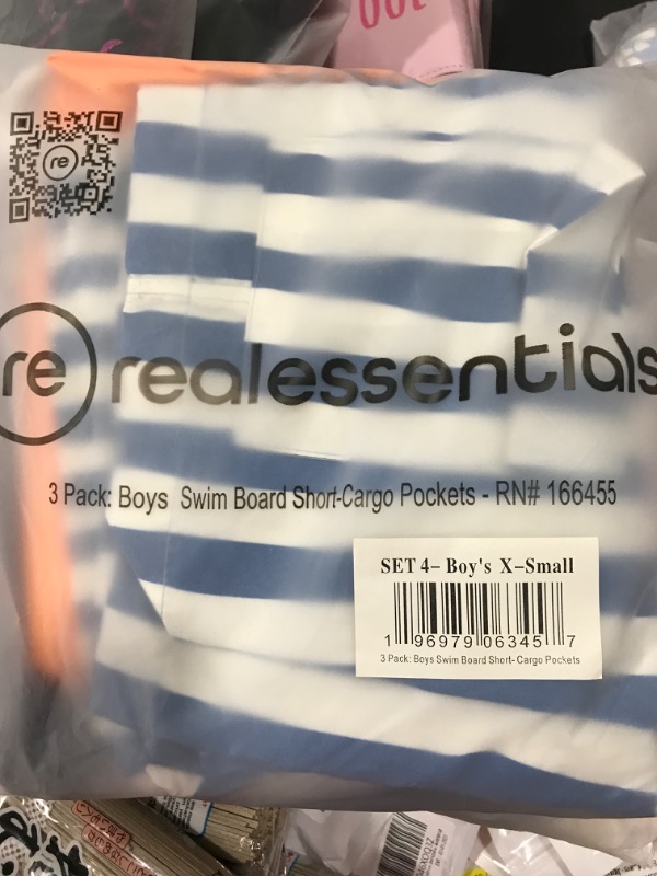 Photo 1 of [Size XS] Real Essentials 3 Pack: Boy's Swim Trunks with Cargo Pockets & Mesh Lining - UPF 50+ X-Small Set 4