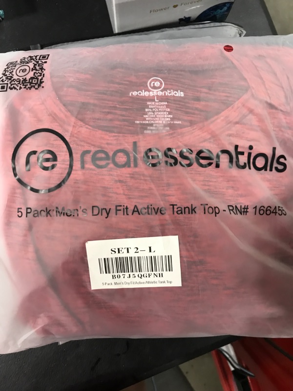 Photo 2 of [Size L] Real Essentials 3 & 5 Pack: Men's Dry-Fit Active Athletic Tech Tank Top 