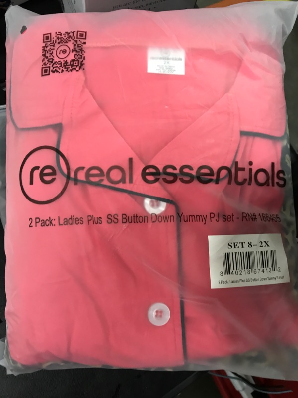 Photo 2 of [Size 2XL] Real Essentials 4 Piece: Womens Long & Short Sleeve Button Down Pajama Set - Ultra Soft - Set 8