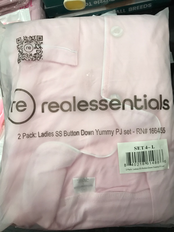 Photo 2 of [Size L] Real Essentials 4 Piece: Womens Long & Short Sleeve Button Down Pajama Set - Ultra Soft (Available In Plus Size) Short Sleeve Standard Large Short Sleeve - Set 4