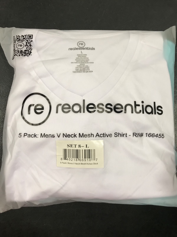 Photo 2 of [Size L] Real Essentials 5 Pack: Men's Mesh Quick Dry Short Sleeve V-Neck T-Shirt - Athletic Performance