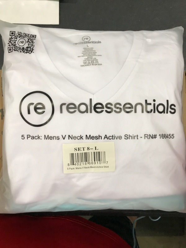 Photo 2 of [Size L] Real Essentials 5 Pack: Men's Mesh Quick Dry Short Sleeve V-Neck T-Shirt - Athletic Performance