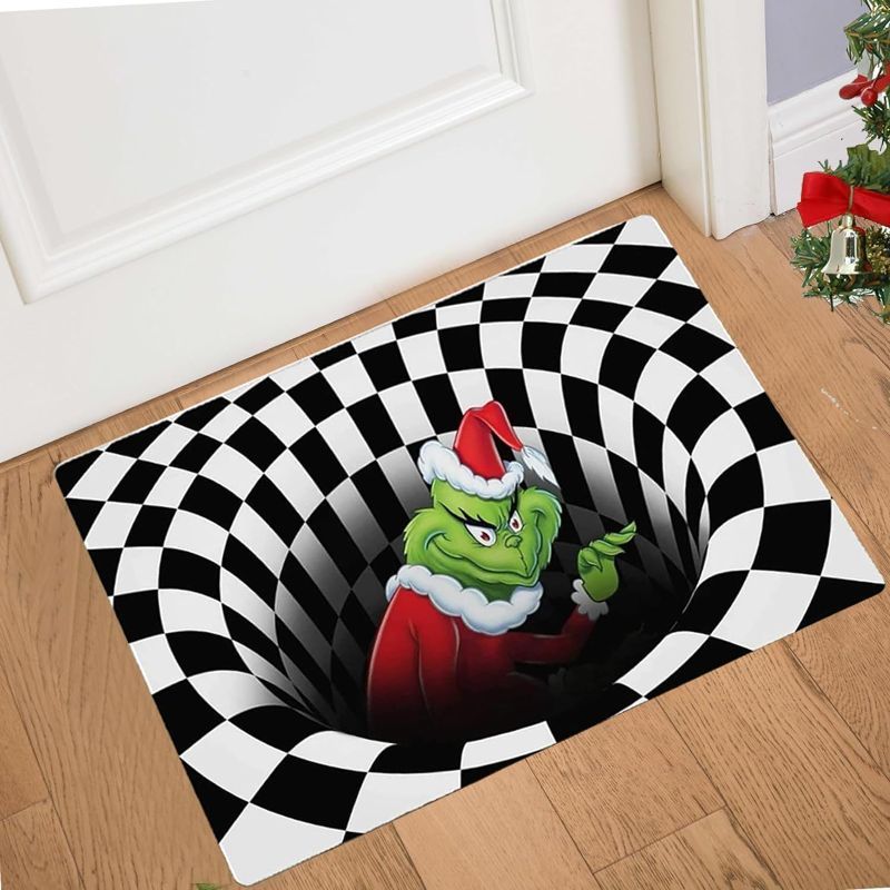 Photo 1 of 3D Illusion Doormat - Grinch Christmas Visual Welcome Door Mat- Christmas Decorations Indoor Outdoor Entrance Home Holiday Party Rug For Door Mat(Black, 20 × 31.5 Inch)