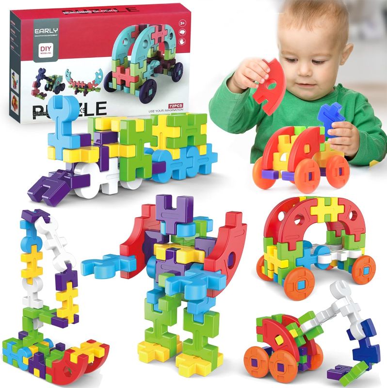 Photo 1 of Big Building Block Sets Toys for Toddlers Age 3-8, 72PCS Large Particle Learning Educational Block Toys for Kids - Creative Fun Pellet Mega Building Toys for Kids Kit - Birthday Gift/Valentines 