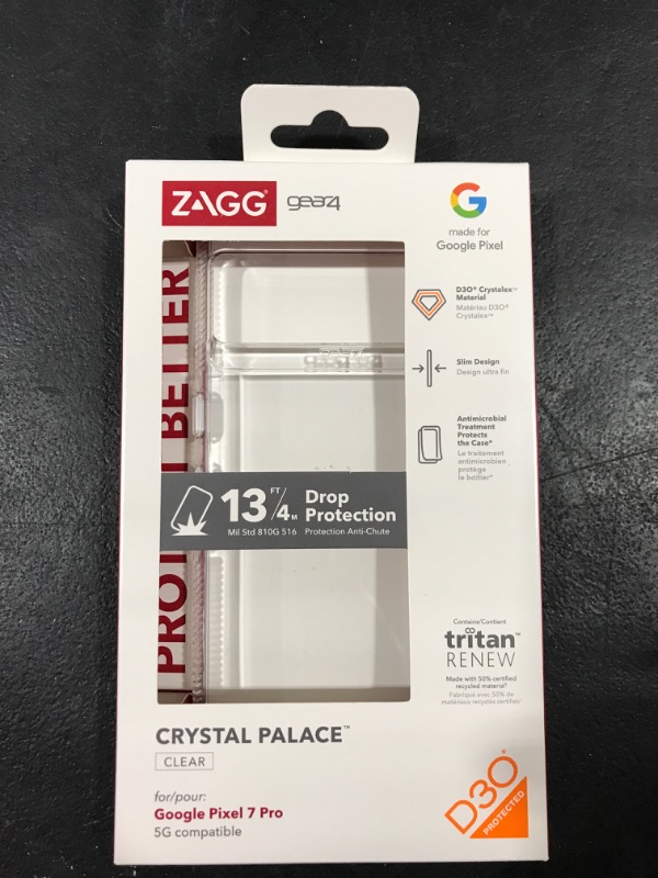 Photo 2 of ZAGG Gear4 Crystal Palace Google Pixel 7 Case, Clear Phone Case, D30 Drop Protection up to 13ft / 4m, Wireless Charging Case, 5G Compatible, Slim, Lightweight, Transparent Design Pixel 7 Pro Clear