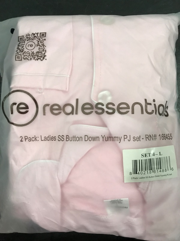 Photo 2 of [Size L] Real Essentials 4 Piece: Womens Long & Short Sleeve Button Down Pajama Set - Ultra Soft