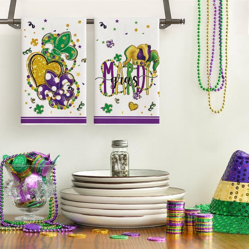 Photo 1 of Artoid Mode Iris Mask Beads Mardi Gras Kitchen Towels Dish Towels, 18x26 Inch Seasonal Decoration Hand Towels Set of 4