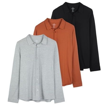 Photo 1 of [Size XXL] Real Essentials 3-Pack: Men S Classic Style Casual Long Sleeve Button Down Collared Shirt