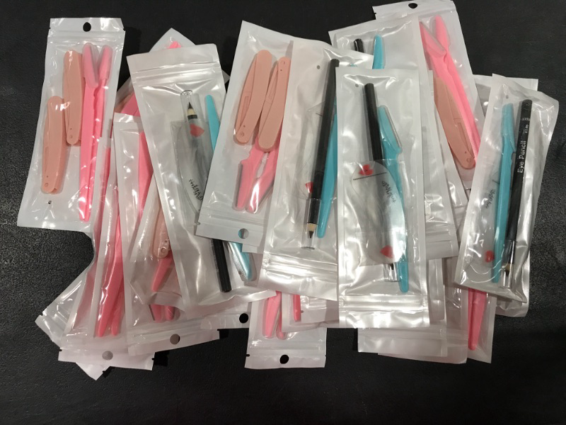 Photo 1 of Bag Bundle!!!!- 5 Eyebrow Razors For Women - Professional Facial Razor With Safety Cover For Quick And Pain-Free Hair Removal With Brow Pencil [Black] Total Qty-25+