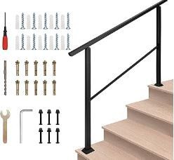 Photo 1 of Handrails for Outdoor Steps, Outdoor Stair Railing Fits 3 to 4 Step Handrail, Adjustable Black Wrought Iron Handrail with Installation Kit, Outdoor Step Railing for Concrete Steps or Porch Railing 
