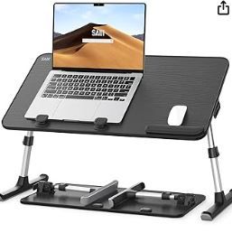 Photo 1 of Laptop Desk for Bed, SAIJI Height & Angle Adjustable Laptop Stand for Bed, Lap Desk Bed Tray Table, Light Weight Foldable Portable Laptop table for Couch Sofa Chair Floor Desk for Adults, Kids (Black)