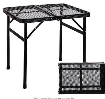 Photo 1 of ALZEROOE Metal Picnic Small Folding Table, Camping Grill BBQ Side Table for Outdoor Garden Patio Yard - Portable Lightweight, Compact & Height Adjustable Collapsible Table 