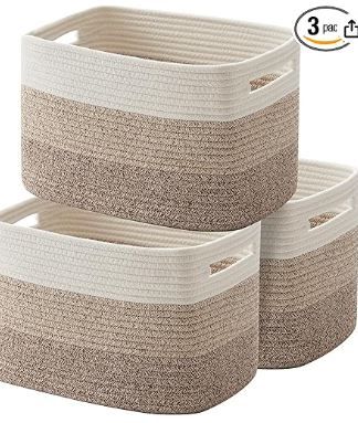 Photo 1 of OIAHOMY Storage Basket, Woven Baskets for Storage, Cotton Rope Basket for toys,Towel Baskets for Bathroom - Pack of 3, Gradient Yellow 