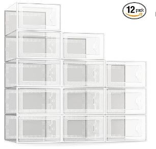 Photo 1 of SEE SPRING 12 Pack Shoe Storage Box, Clear Plastic Stackable Shoe Organizer for Closet, Space Saving Foldable Shoe Rack Sneaker Container Bin Holder