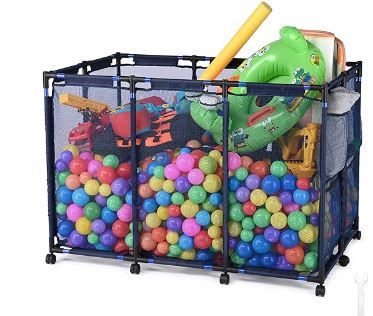 Photo 1 of Mesh Pool Storage Bin XX-Large Pool Storage Organizer Metal Frame Rolling Cart for Pool Toys Balls Pool Noodles, with 10 Wheels & Sturdy Connector, Stable & Easy to Move, Blue