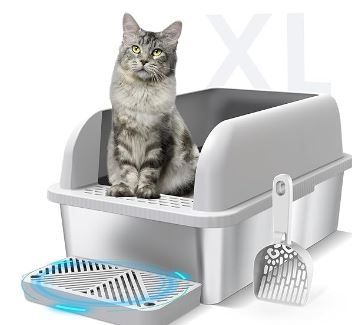 Photo 1 of Enclosed Stainless Steel Cat Litter Box with Lid Extra Large Litter Box for Big Cats XL Metal Litter Pan Tray with High Wall Sides Enclosure, Non-Sticky, Anti-Leakage, Easy Cleaning