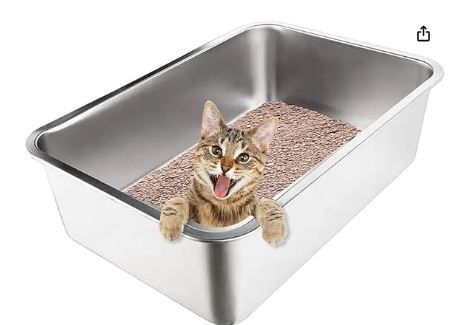 Photo 1 of Stainless Steel Cat Litter Box With High Sides - Never Absorbs Odor, Stains or Rusts - Non Stick Smooth Surface For Cats and Rabbits