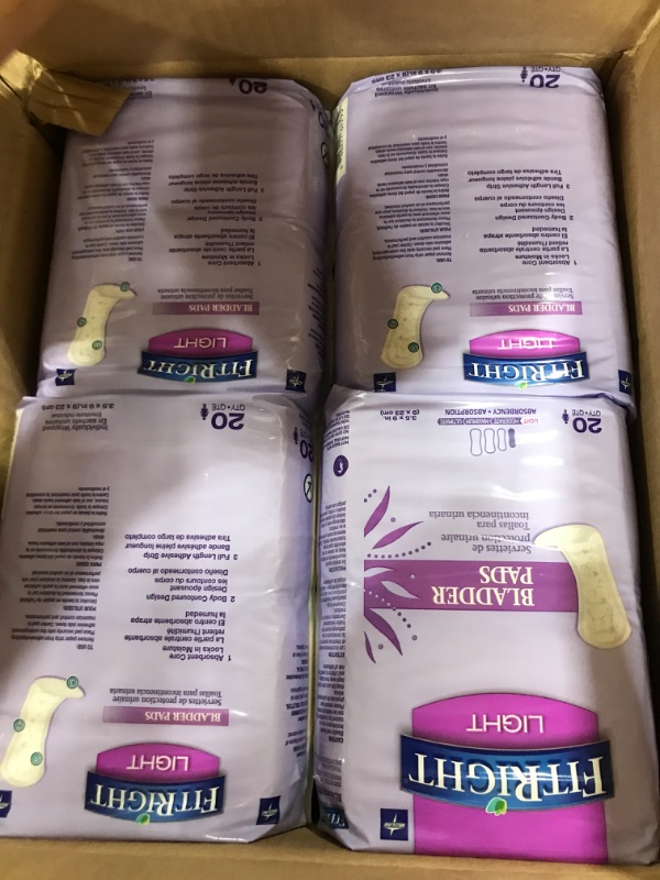Photo 1 of FitRight Incontinence Bladder Control Pads, Light Absorbency, 3.5" x 9", 20 Count (Pack of 12)