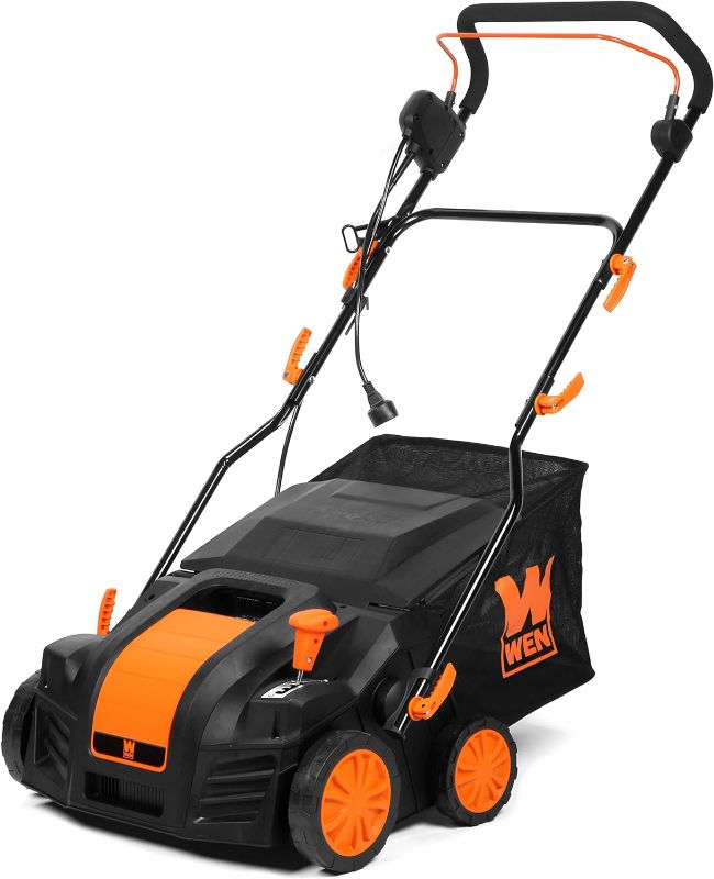 Photo 1 of WEN DT1516 16-Inch 15-Amp 2-in-1 Electric Dethatcher and Scarifier with Collection Bag, Black
