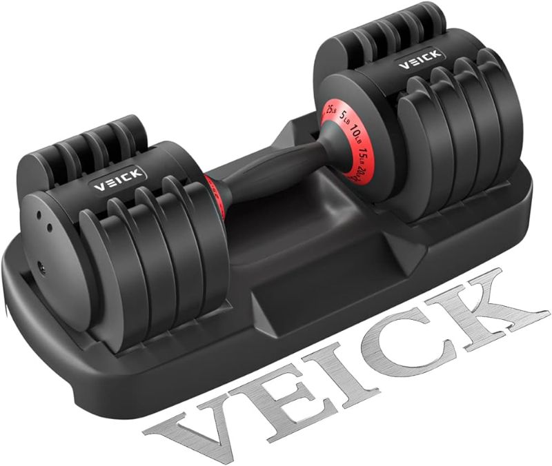 Photo 1 of VEICK Adjustable Dumbbell Set, 25/55 lb Dumbbell for Men and Women , Fast Adjust Weight by Turning Handle, Black Dumbbell with Tray Suitable for Home Gym Full Body Workout Fitness 55LB-Single
