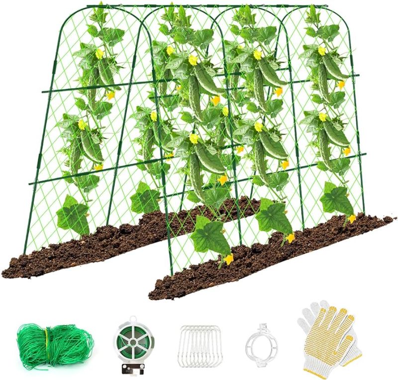 Photo 1 of 65"×48" Cucumber Trellis for Raised Bed, U-Shape Garden Trellis for Climbing Plants Outdoor, Metal Arch Vegetables Trellis, Detachable Cucumber Trellis Support for Tomato,Squash,Zucchini