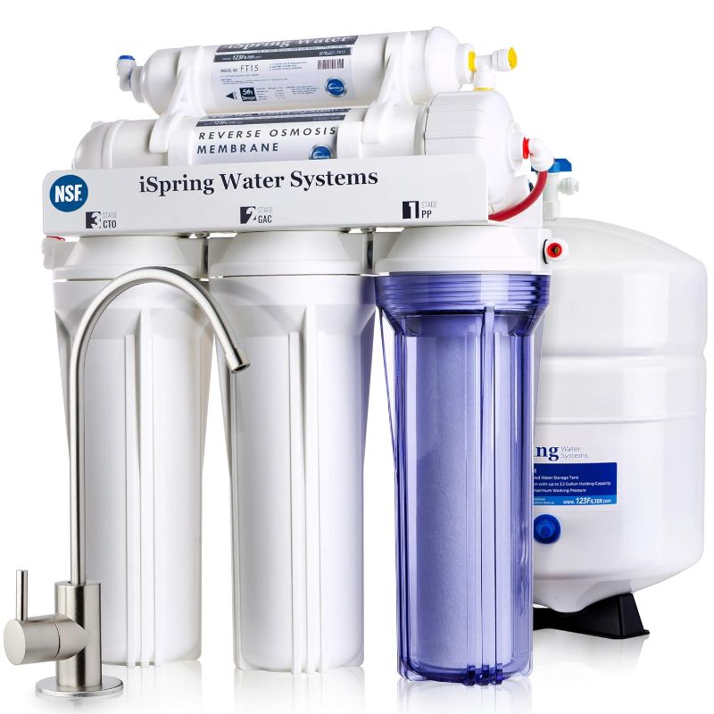Photo 1 of iSpring RCC7, NSF Certified, High Capacity Under Sink 5-Stage Reverse Osmosis Drinking Filtration System, 75 GPD, Brushed Nickel Faucet
