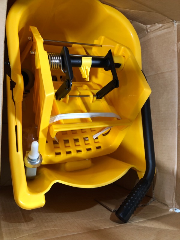 Photo 2 of Amazon Basics Side Press Wringer Combo Commercial Mop Bucket on Wheels, 35 Quart, Yellow