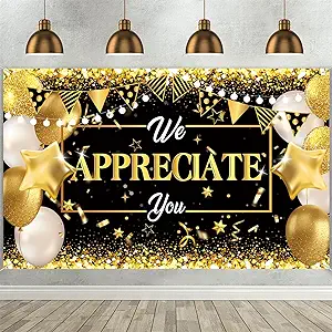 Photo 1 of We Appreciate You Banner Backdrop, Employee Appreciation Decorations, Thank You Banner for Veterans Teacher Doctor Nurse Staff Appreciation Party Decorations
