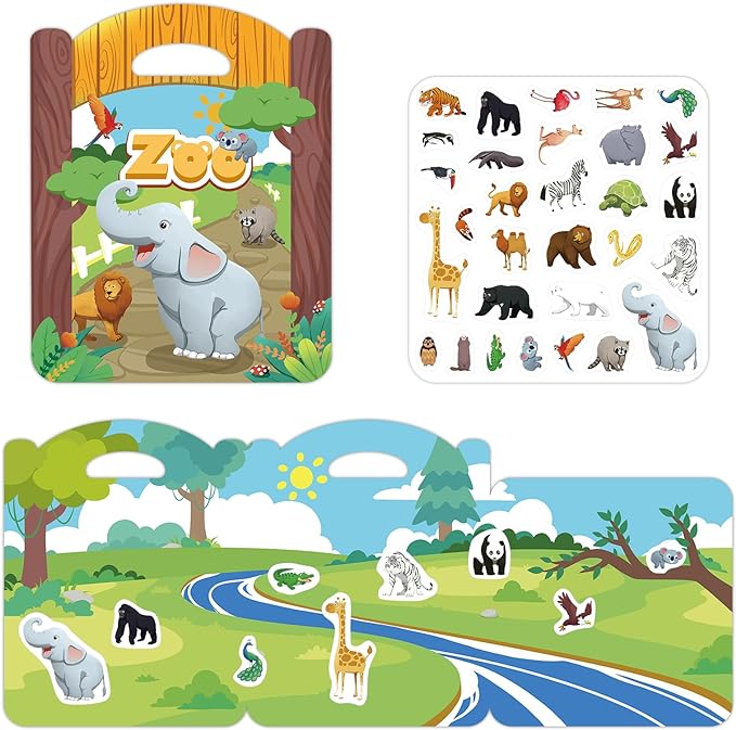 Photo 1 of Portable Jelly Sticker Book for Kids Reusable Sticker Book for Toddlers Preschool Learning Activities Travel Toys Girls Boys Birthday Gift, Animial Stickers
