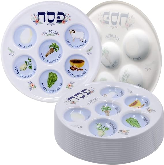 Photo 1 of The Dreidel Company Passover Seder Plate Deluxe Quality Plastic 10" Disposable Plates (24-Pack)
