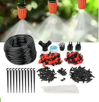 Photo 1 of La Farah 98ft Drip Irrigation Kit, 149pcs Micro Drip System Kit with 1/4" Blank Distribution Tubing Adjustable Drip Emitters Misting Sprinkler Barbed Connectors, Garden Watering System for Plant
