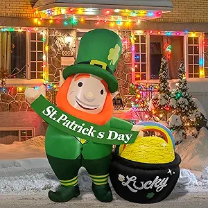 Photo 1 of 6FT St Patricks Day Inflatables Outdoor Decorations, Inflatable Leprechaun with Built-in Led Light Shamrock Blow up Leprechaun St Patricks Day Blow Up Inflatable St Patricks Day Yard Decorations 