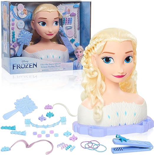 Photo 1 of Disney Frozen Deluxe Elsa Styling Head, Blonde Hair, 18 Piece Pretend Play Set, Wear and Share Accessories, Officially Licensed Kids Toys for Ages 3 Up by Just Play
